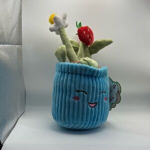 Blue Plush Planter with Smiling Face